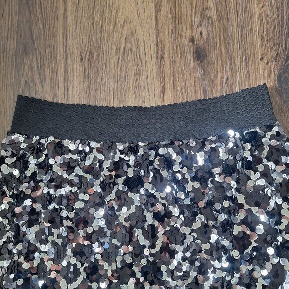 💙 Magic Sequined Skirt Black Gray Elastic Waist Lined Size M - Picture 3 of 9
